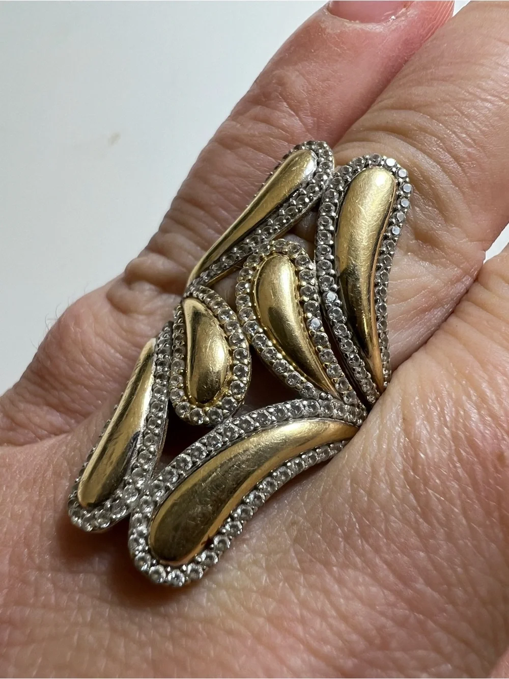 14K Gold and clear stones leaf accents Women's Statement Ring